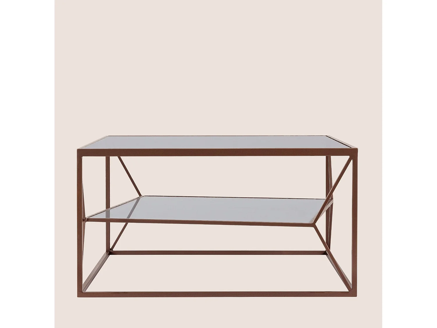 Table basse carrée en métal marron double plateau en verre L70 - THEIA