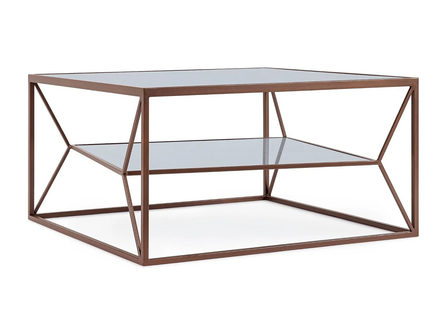 Table basse carrée en métal marron double plateau en verre L70 - THEIA