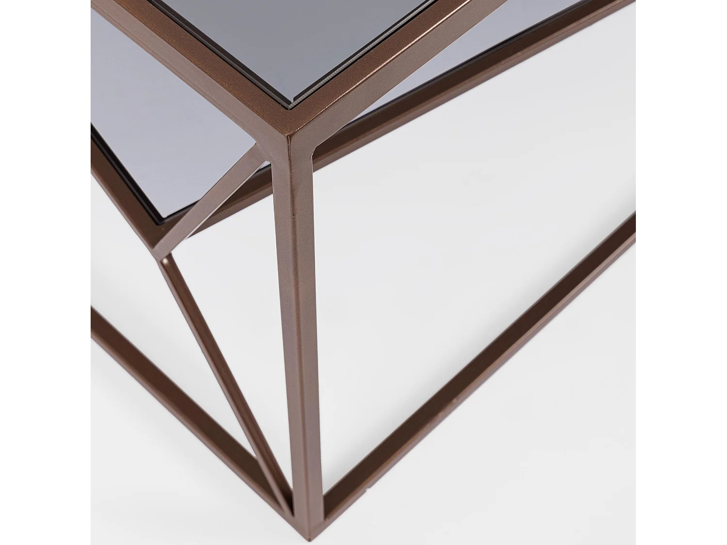 Table basse carrée en métal marron double plateau en verre L70 - THEIA