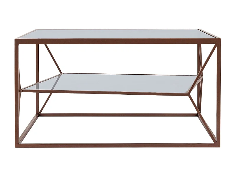Table basse carrée en métal marron double plateau en verre L70 - THEIA