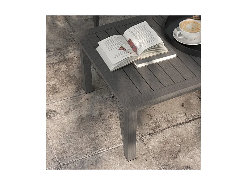 Table basse de jardin LUKE effet bois brun