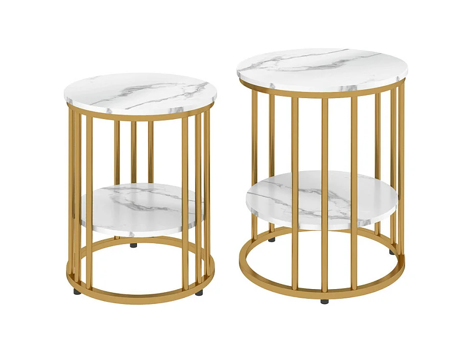 Lot de 2 tables basses ATMOS blanches et dorées