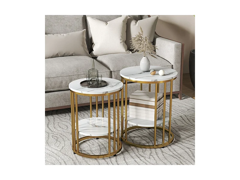 Lot de 2 tables basses ATMOS blanches et dorées