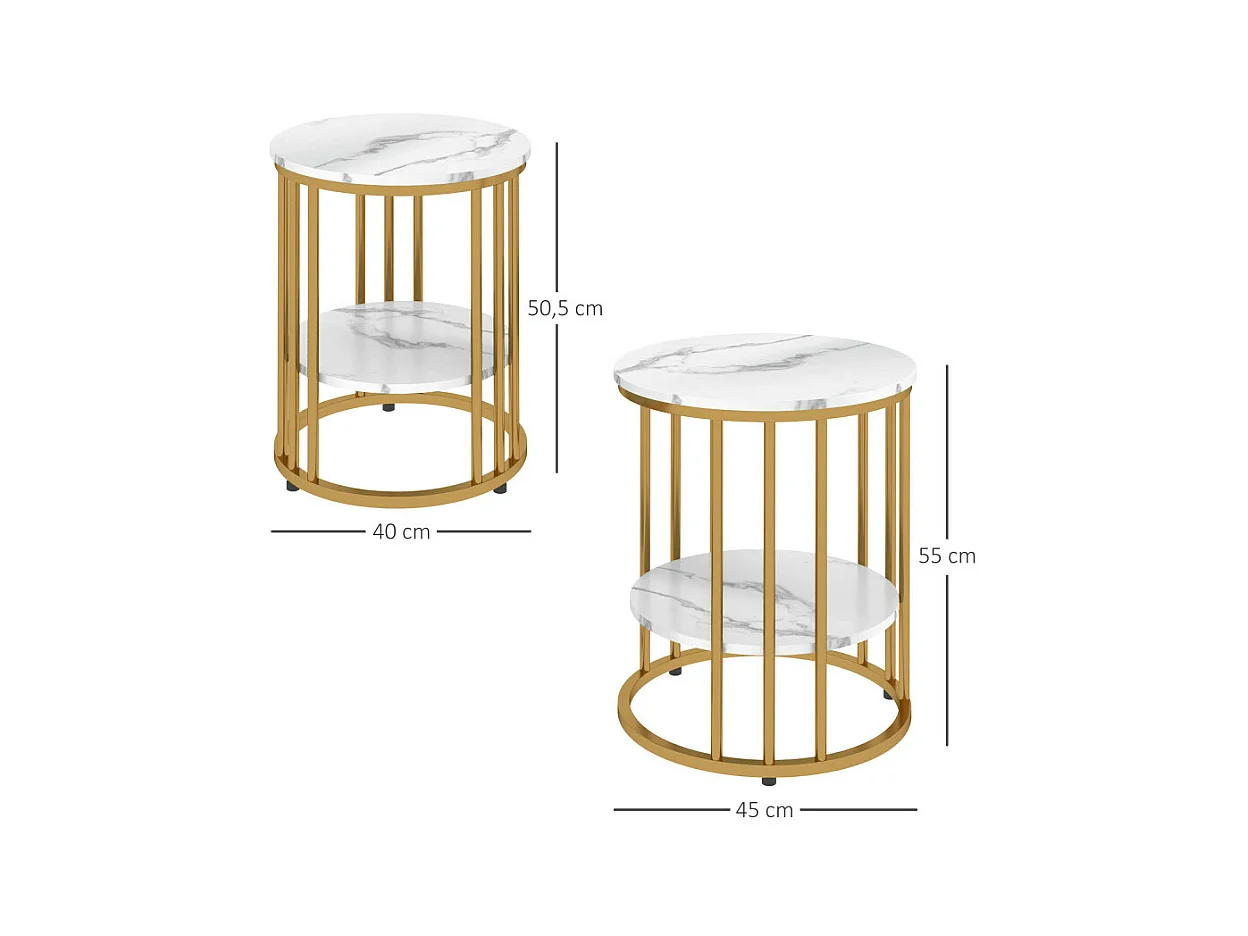 Lot de 2 tables basses ATMOS blanches et dorées