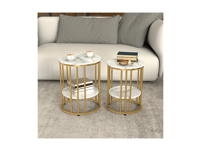 Lot de 2 tables basses ATMOS blanches et dorées