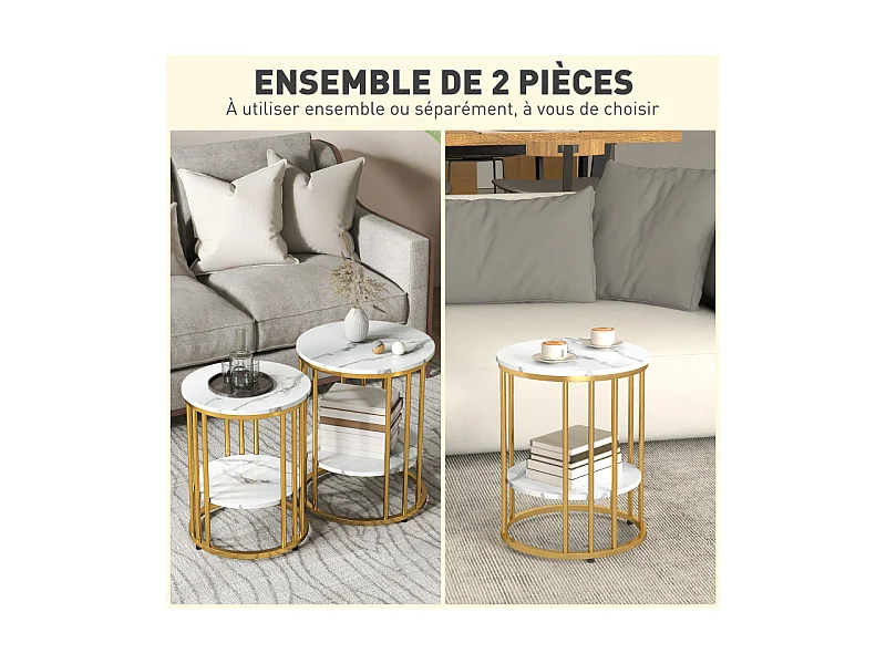 Lot de 2 tables basses ATMOS blanches et dorées