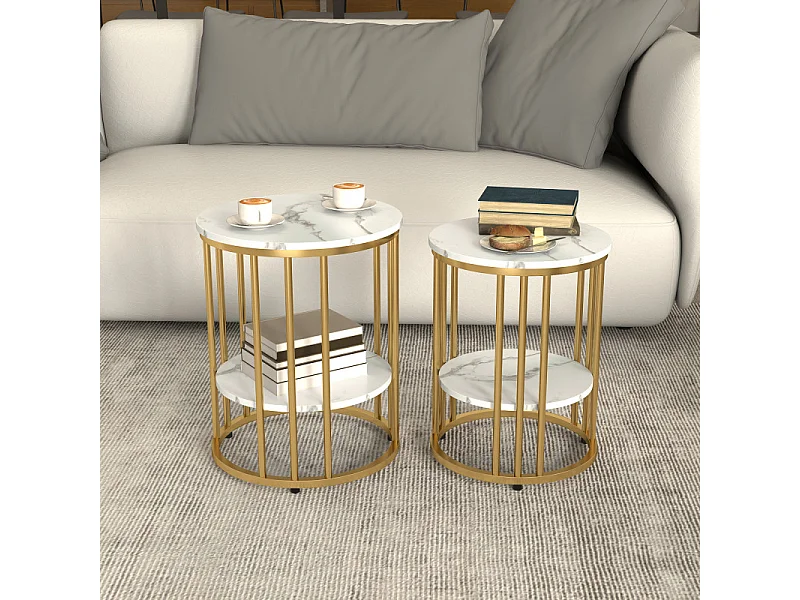 Lot de 2 tables basses ATMOS blanches et dorées