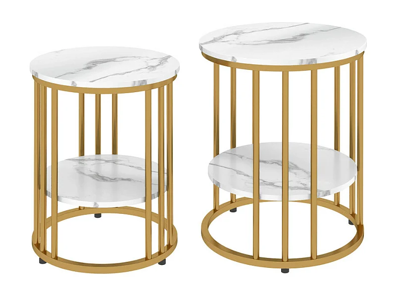 Lot de 2 tables basses ATMOS blanches et dorées