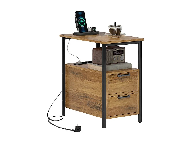 Table basse port USB et double prise STACY bois