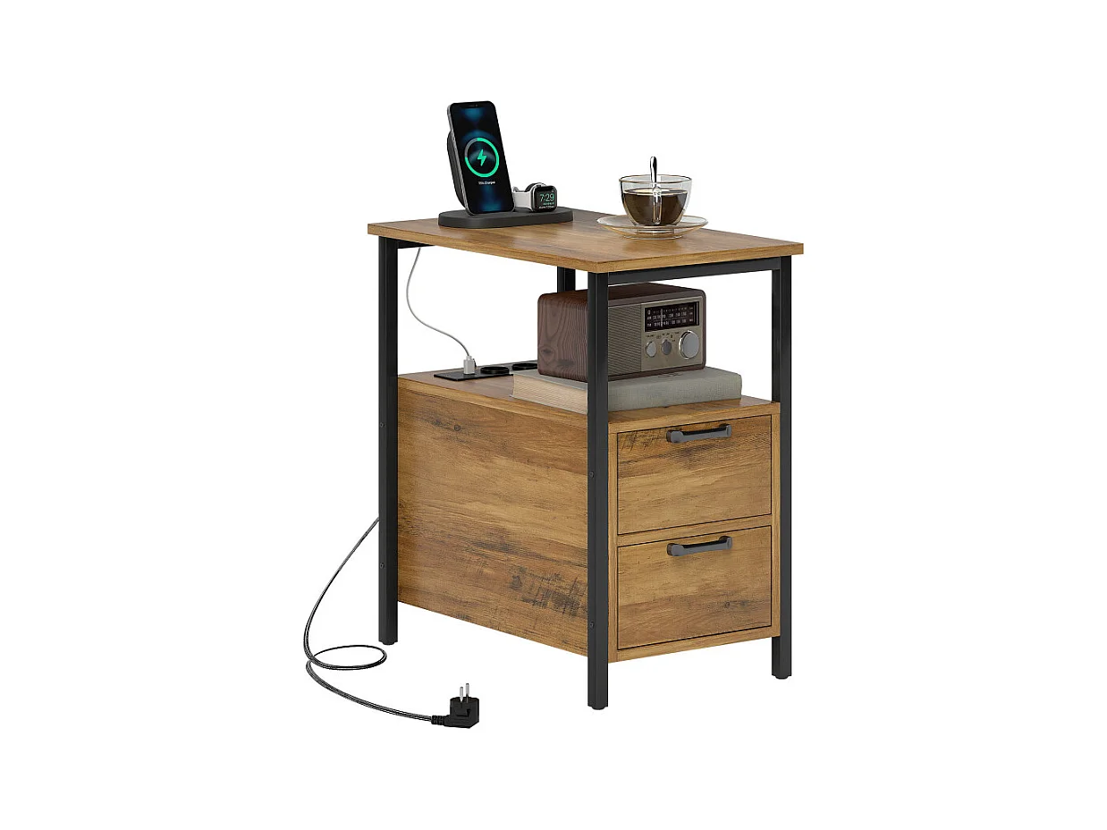 Table basse port USB et double prise STACY bois