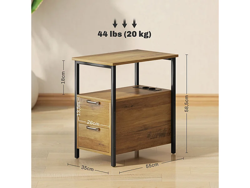 Table basse port USB et double prise STACY bois