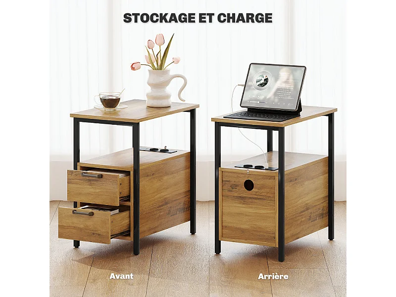 Table basse port USB et double prise STACY bois