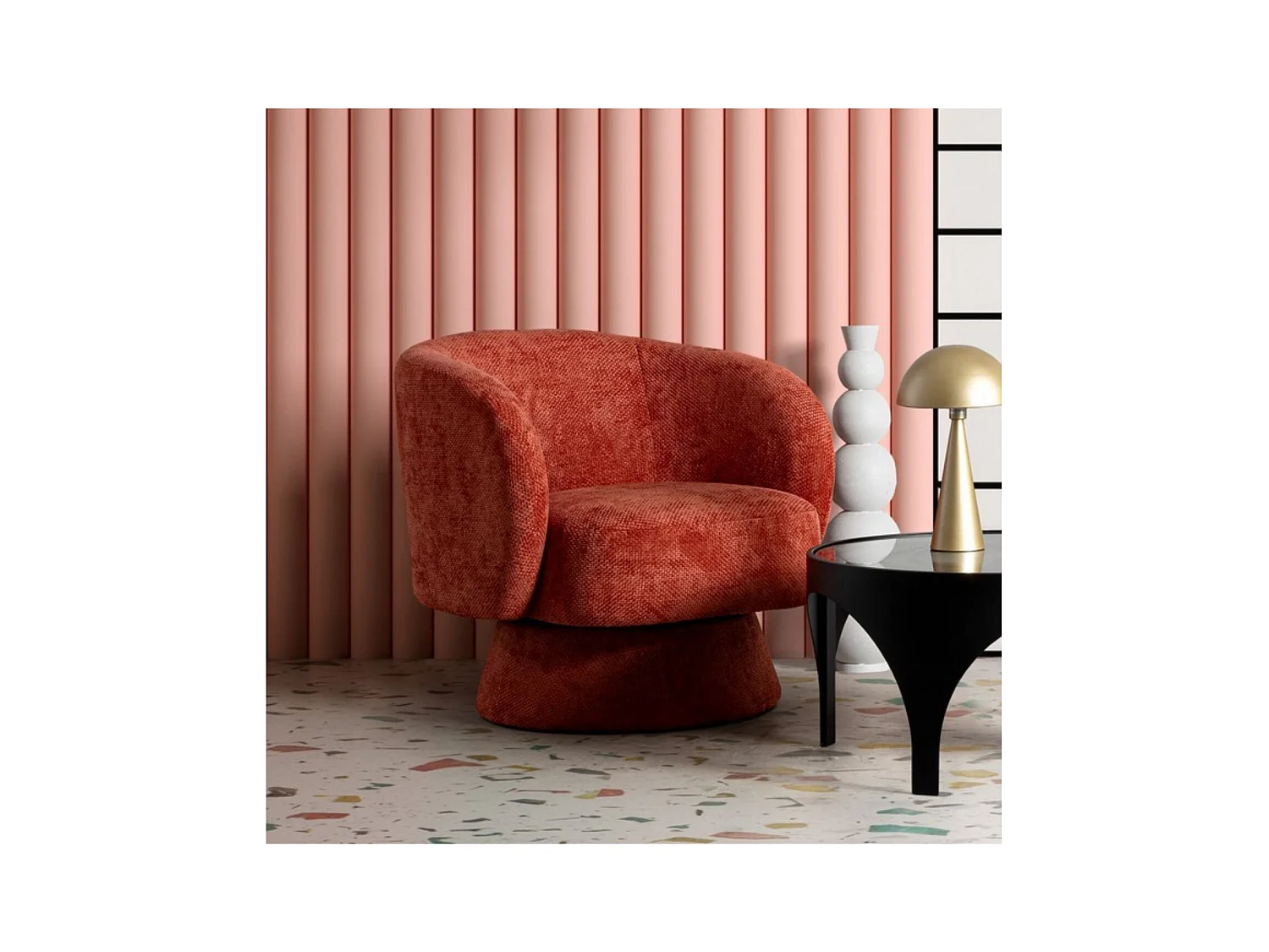 Fauteuil pivotant avec pied central en tissu - JULIO