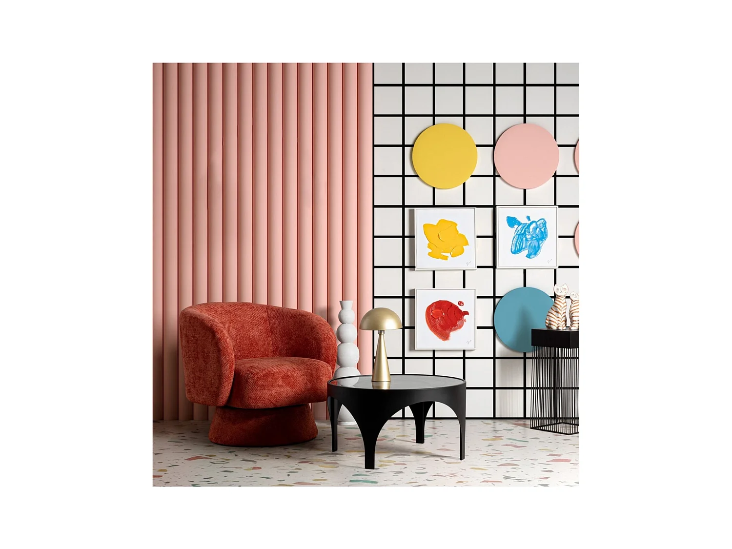 Fauteuil pivotant avec pied central en tissu - JULIO