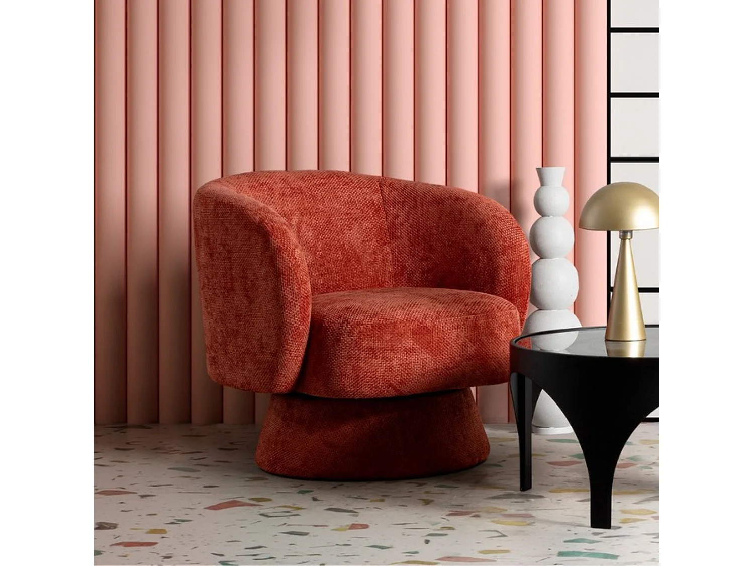 Fauteuil pivotant avec pied central en tissu - JULIO