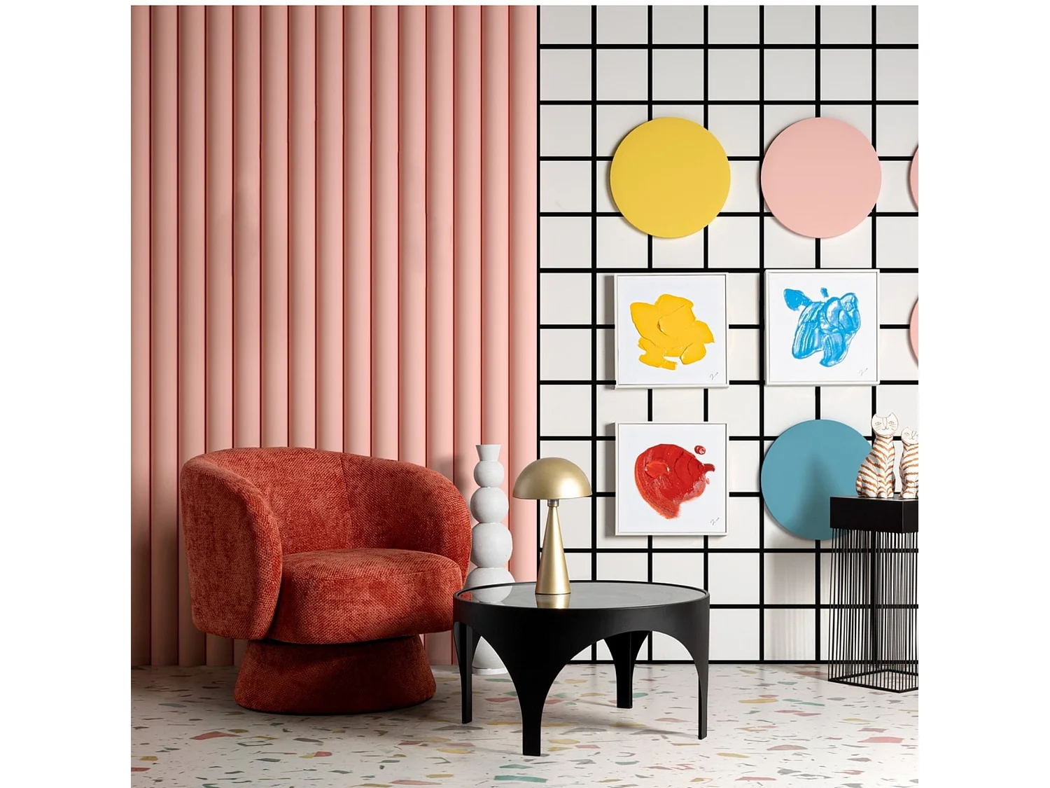 Fauteuil pivotant avec pied central en tissu - JULIO