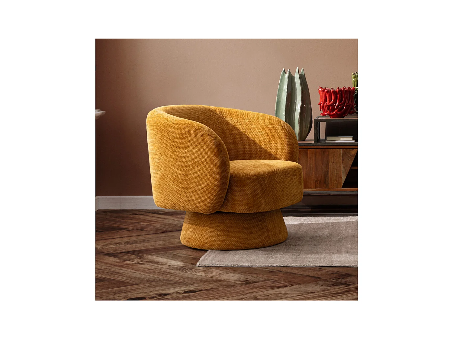 Fauteuil pivotant avec pied central en tissu - JULIO