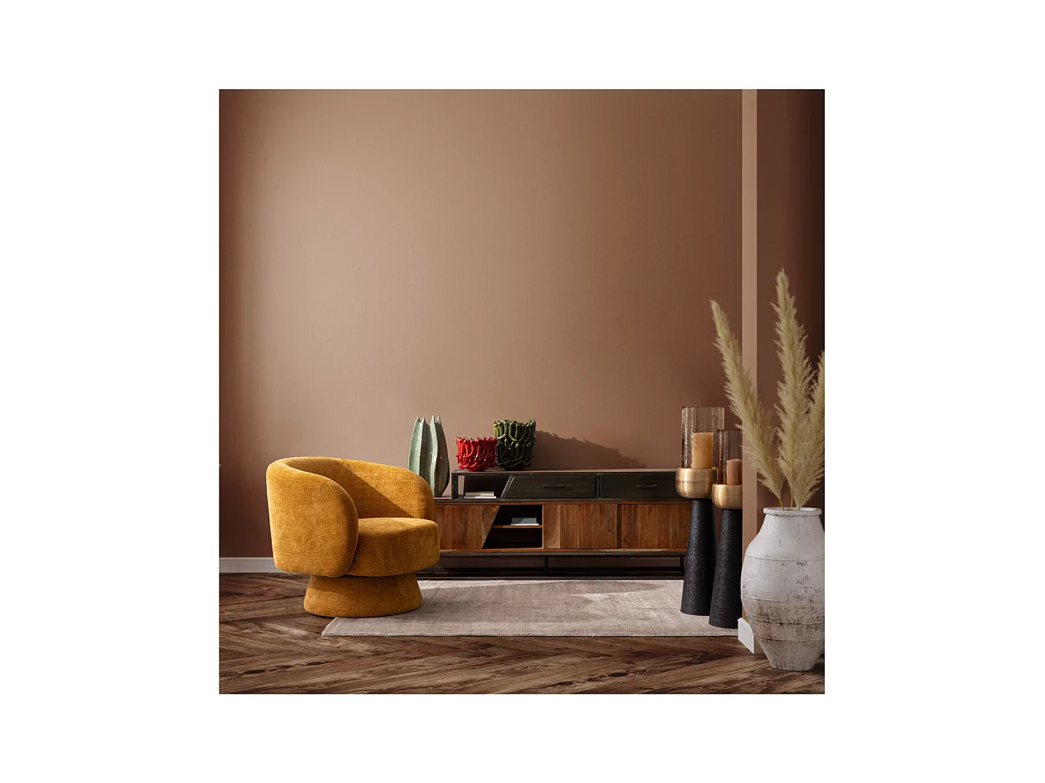 Fauteuil pivotant avec pied central en tissu - JULIO