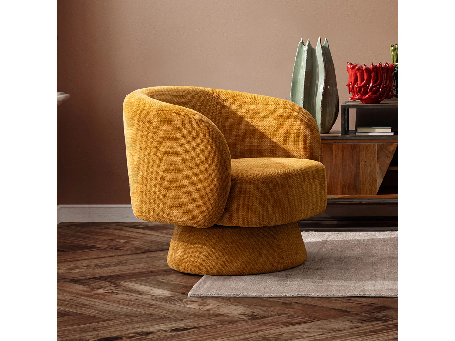 Fauteuil pivotant avec pied central en tissu - JULIO
