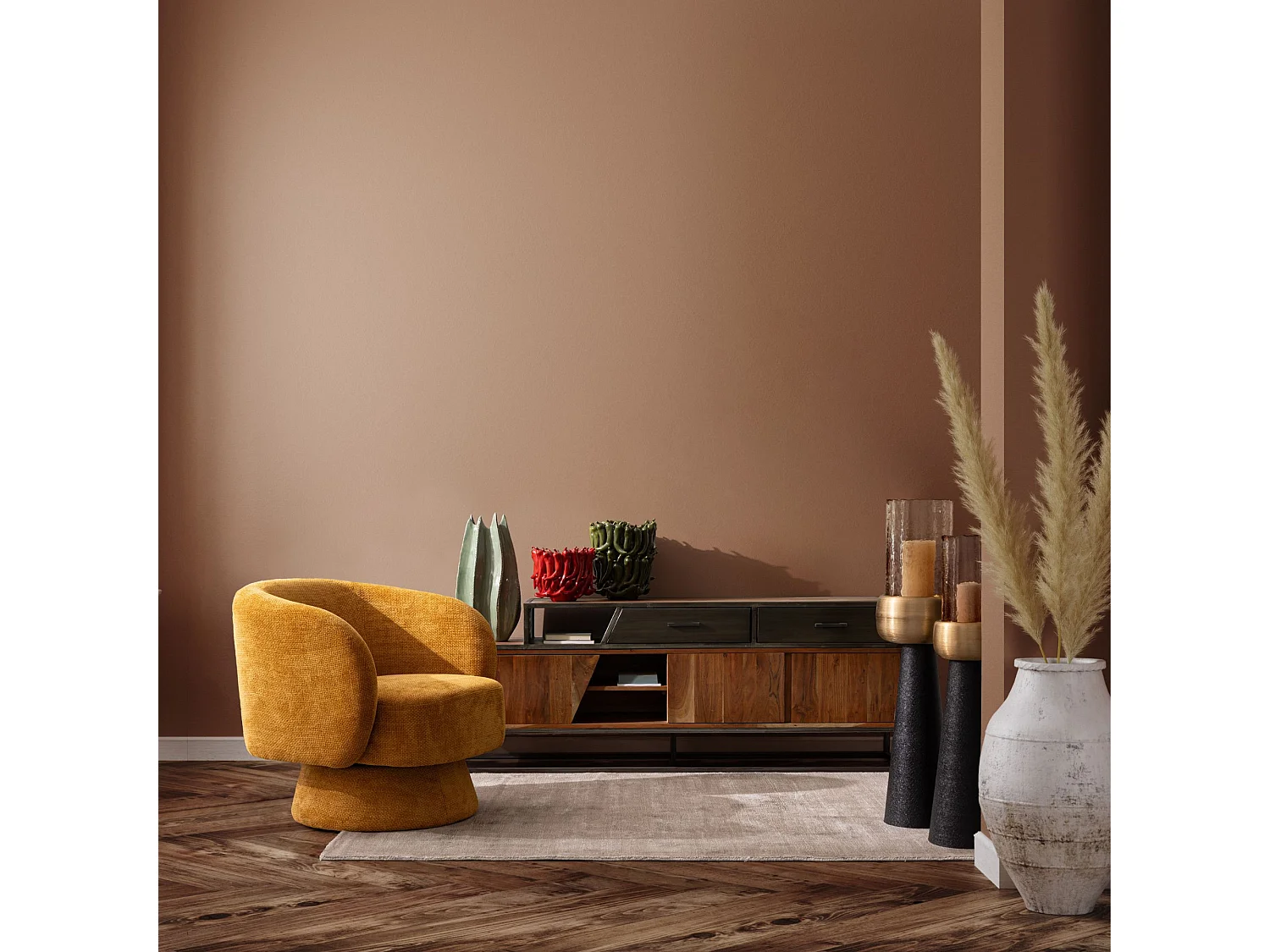 Fauteuil pivotant avec pied central en tissu - JULIO