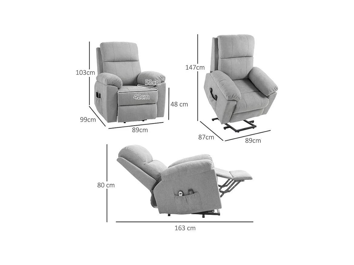 Fauteuil de massage releveur électrique réglable tissu gris clair