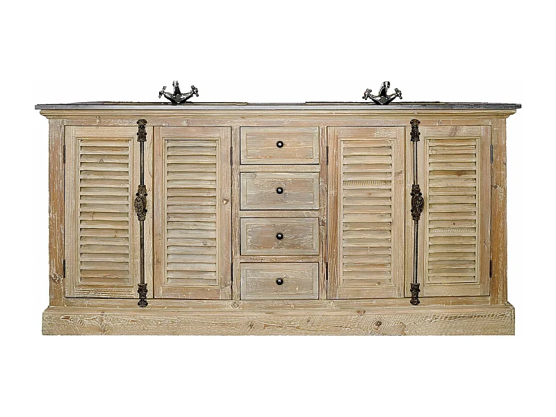 Meuble de salle de bain double vasque en bois et pierre L177 - HANOÏ