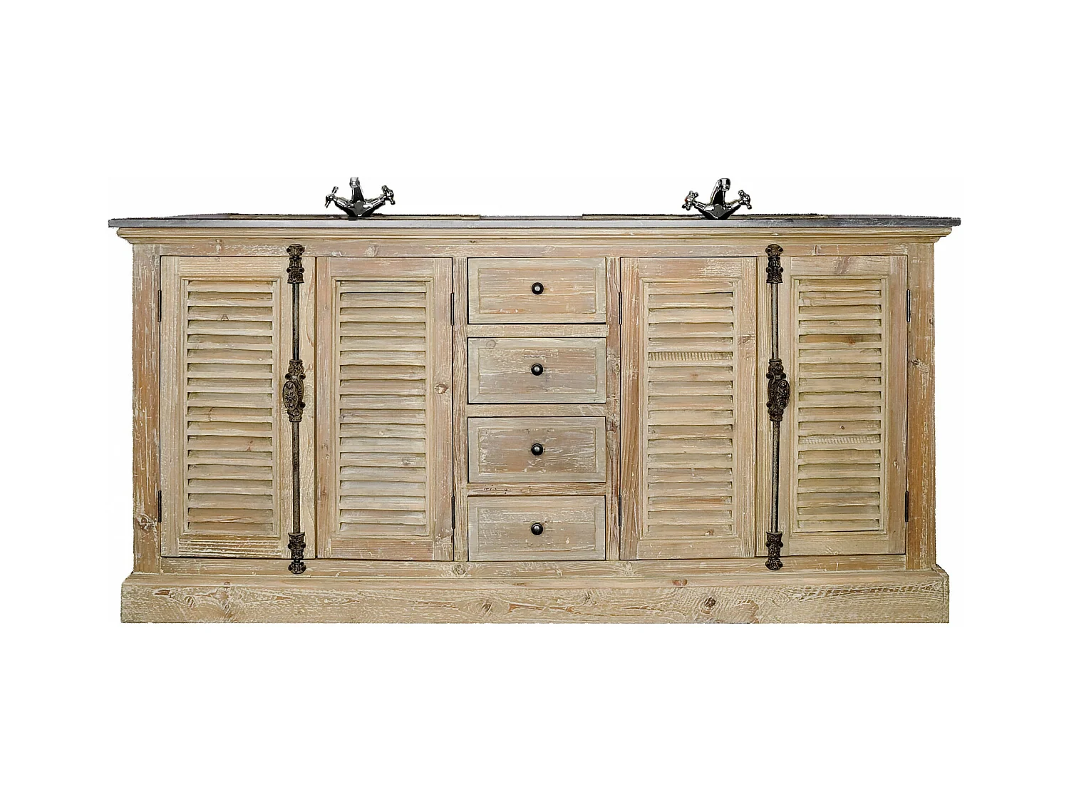 Meuble de salle de bain double vasque en bois et pierre L177 - HANOÏ
