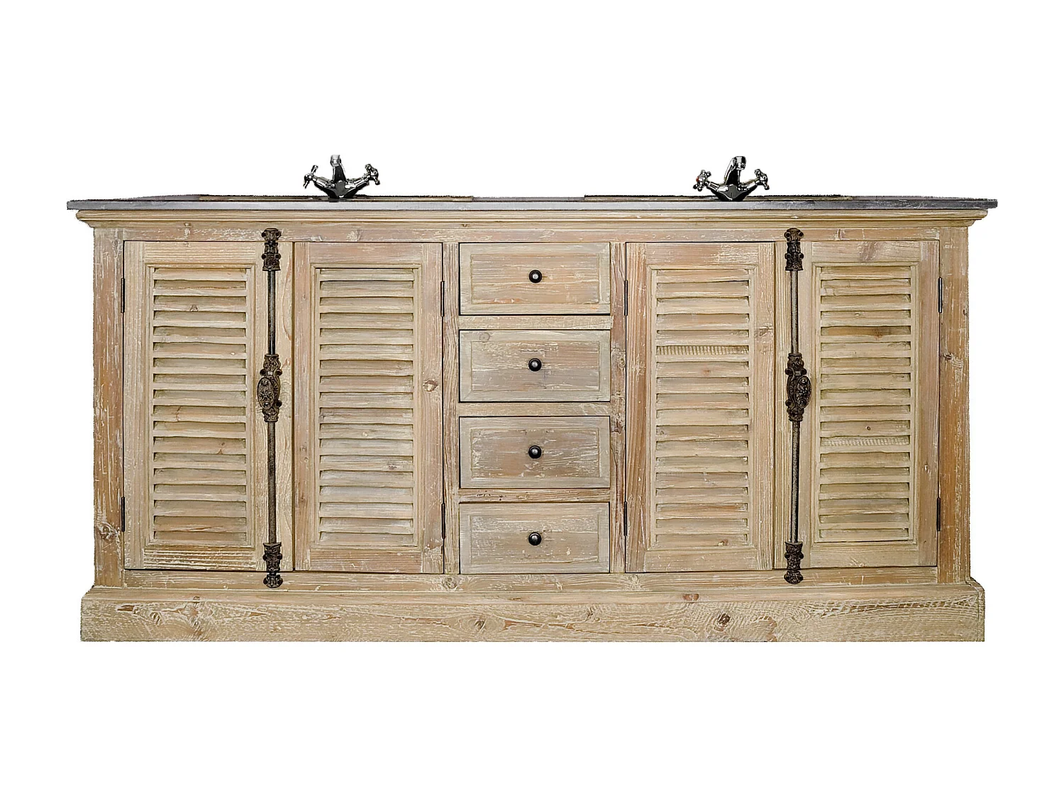 Meuble de salle de bain double vasque en bois et pierre L177 - HANOÏ