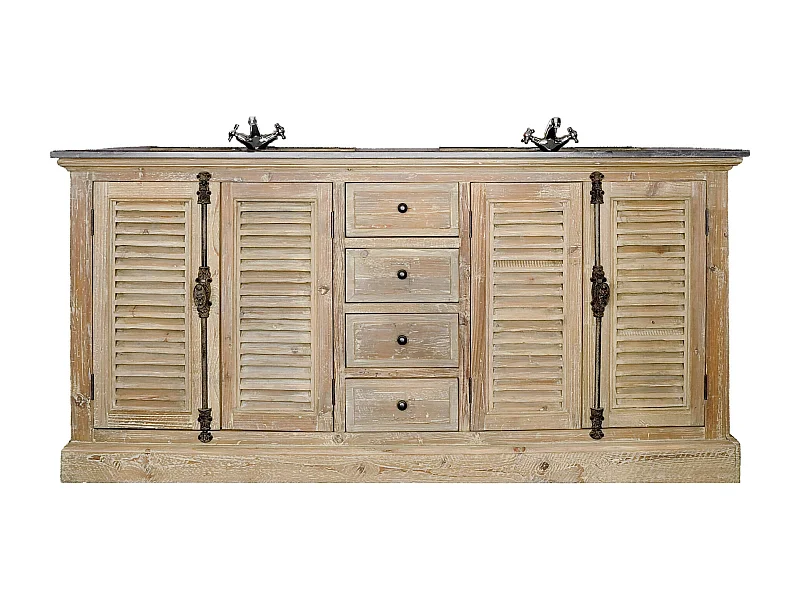 Meuble de salle de bain double vasque en bois et pierre L177 - HANOÏ