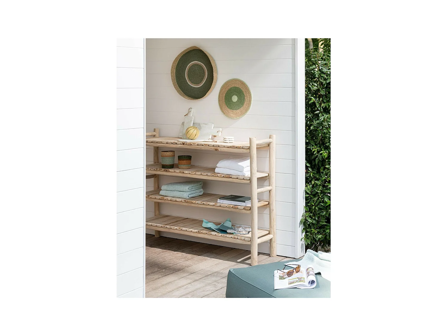 Bibliothèque basse en teck massif naturel - CATALINA