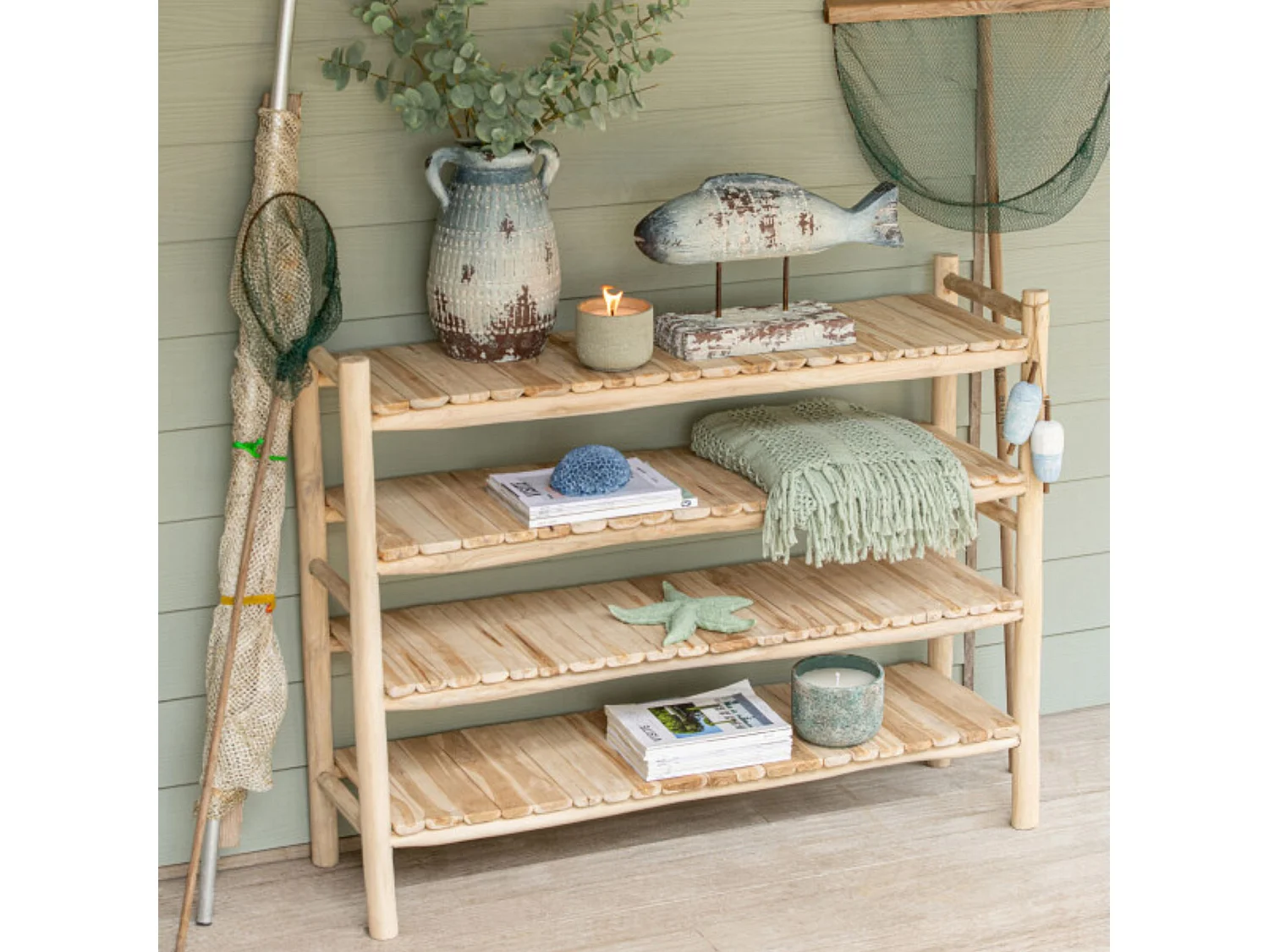 Bibliothèque basse en teck massif naturel - CATALINA