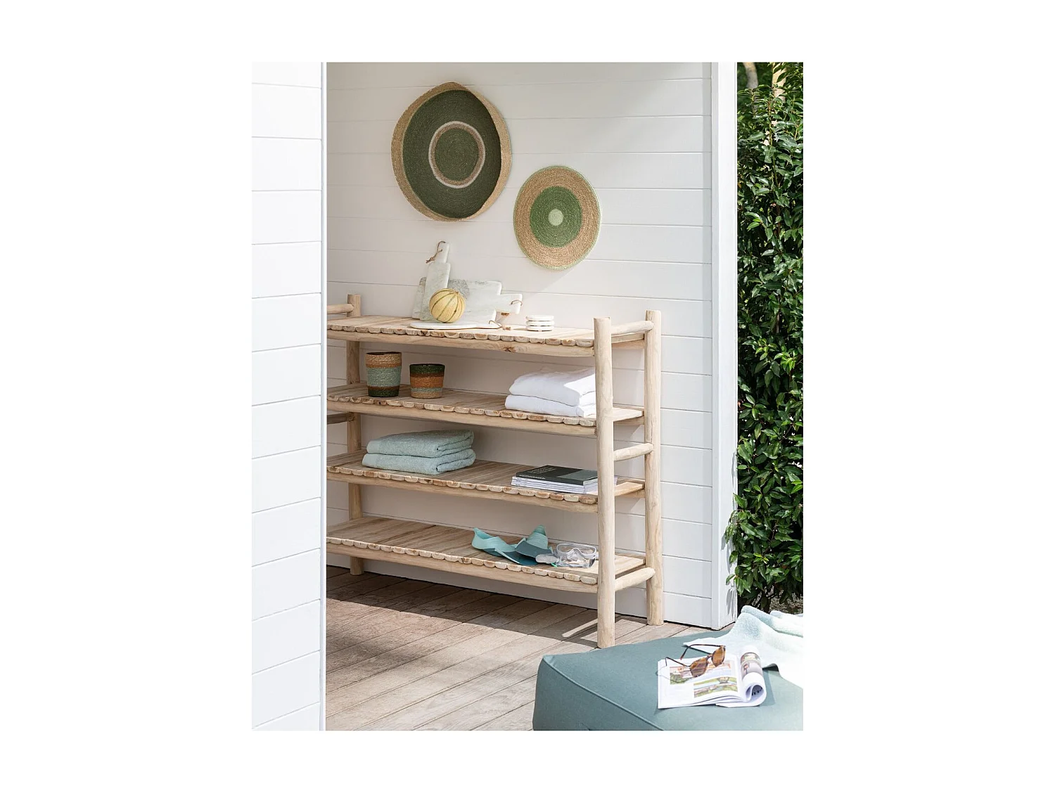 Bibliothèque basse en teck massif naturel - CATALINA