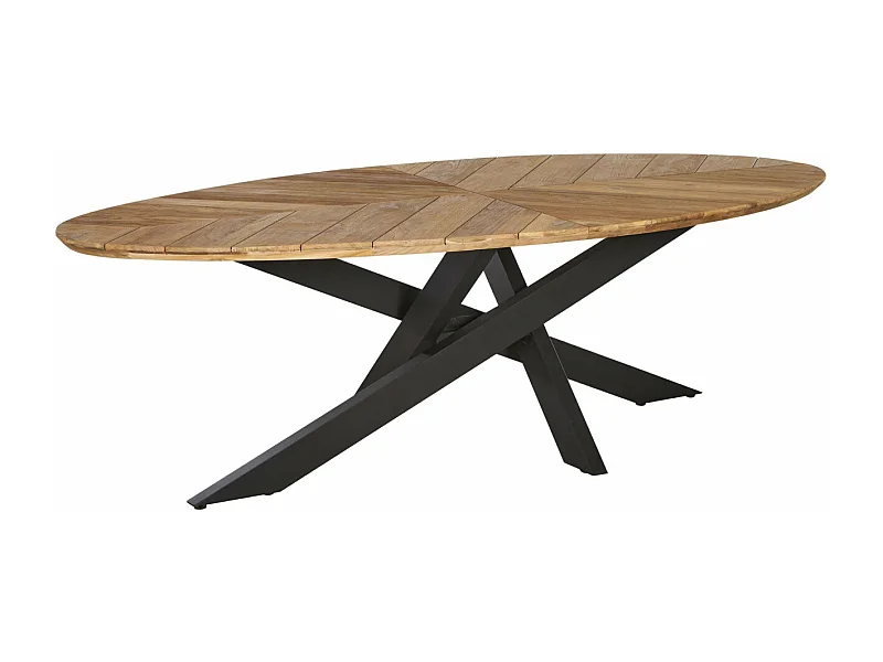 Table de jardin ovale en teck et métal noir L220 10 places - CAPO