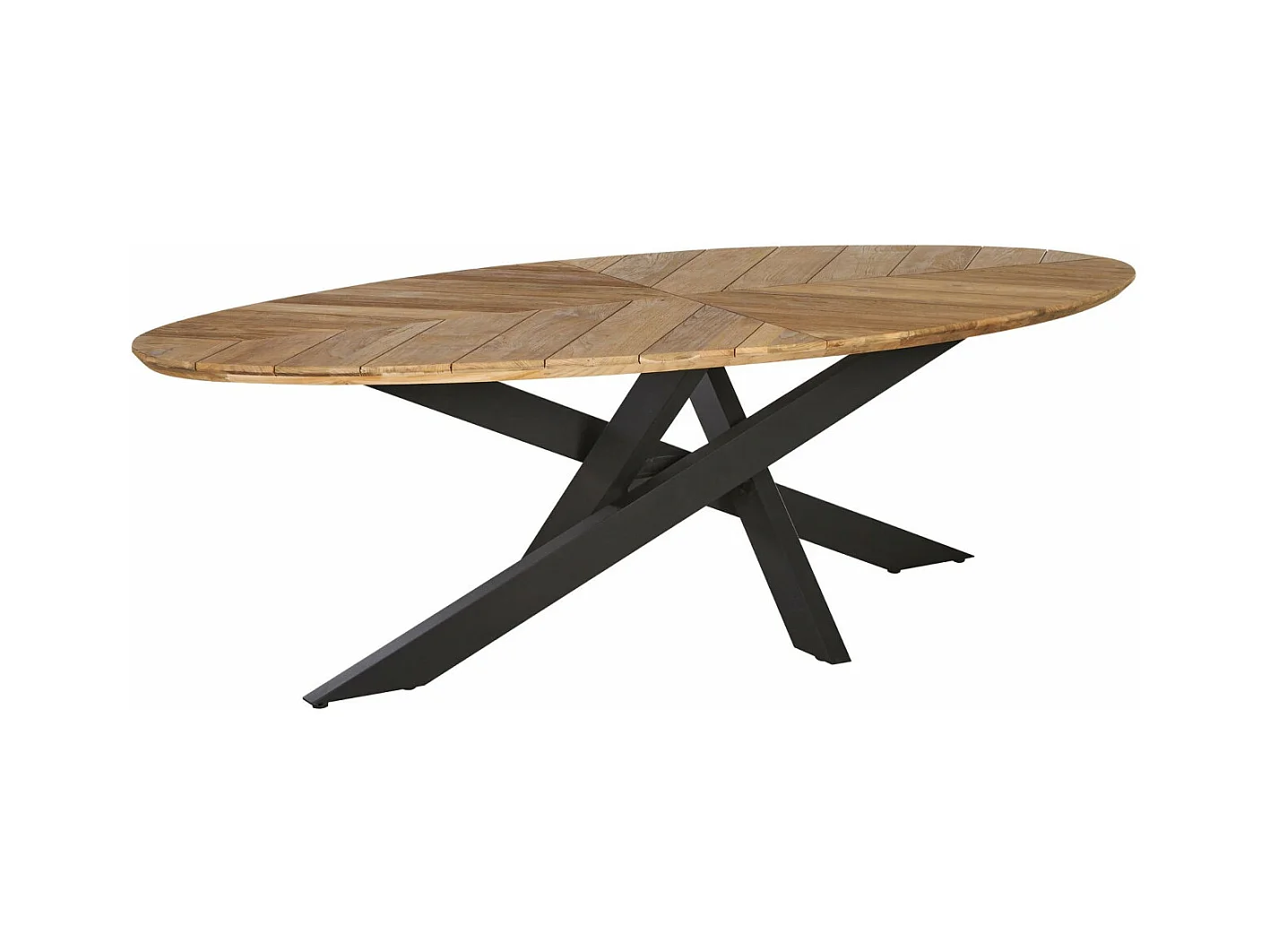 Table de jardin ovale en teck et métal noir L220 10 places - CAPO