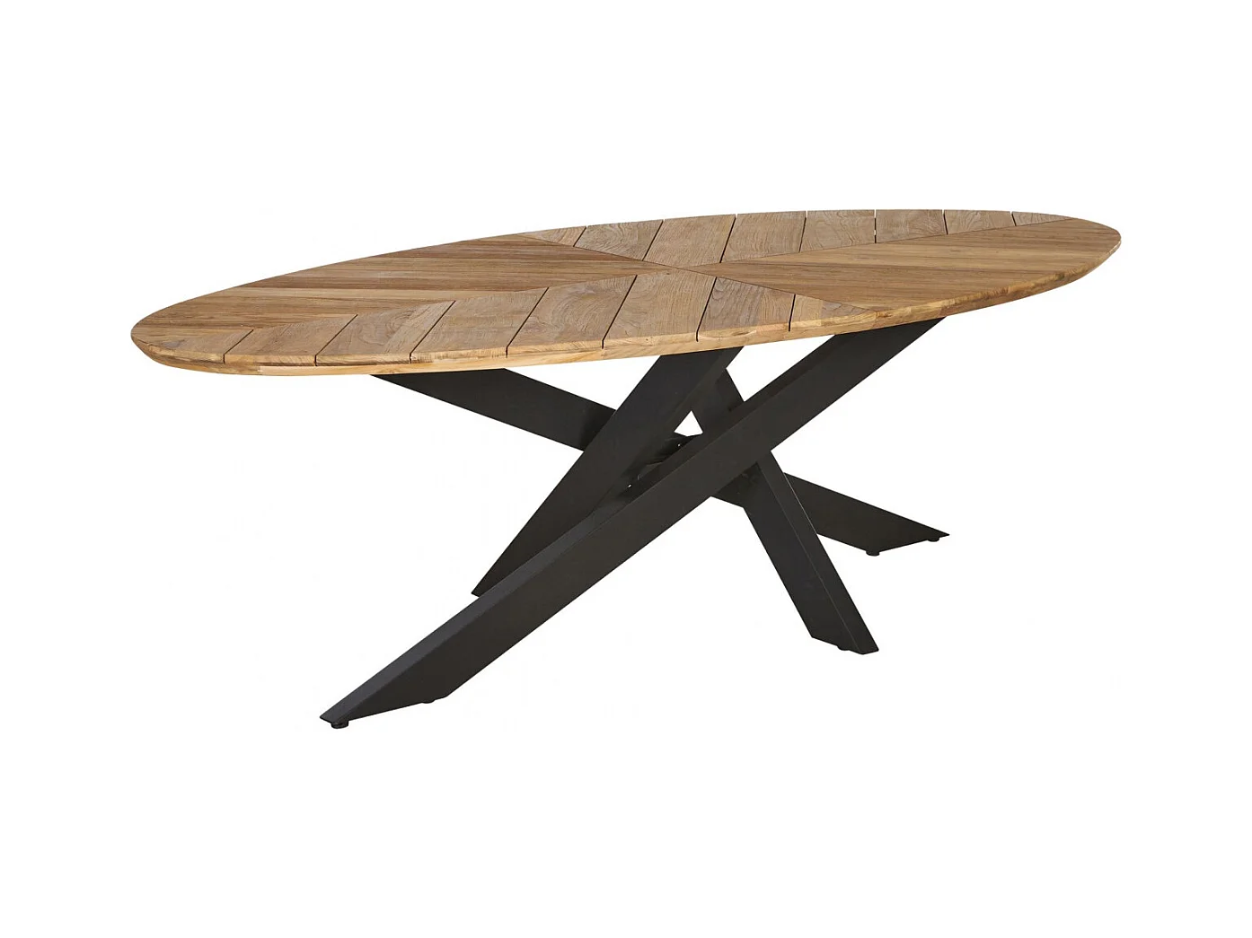 Table de jardin ovale en teck et métal noir L220 10 places - CAPO