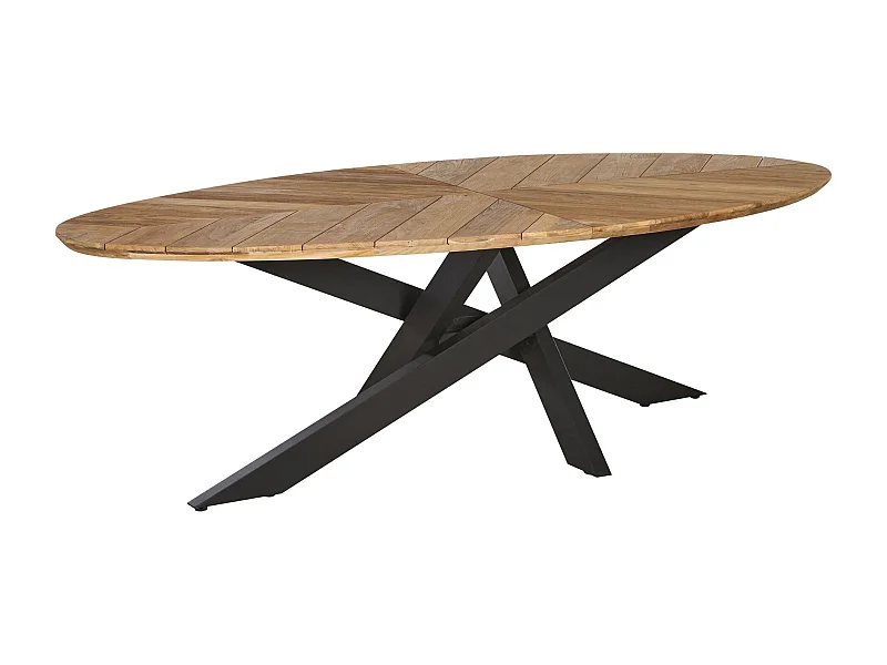 Table de jardin ovale en teck et métal noir L220 10 places - CAPO