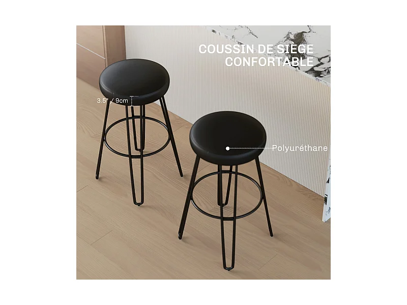 Lot de 2 tabourets de bar APHRODITE noirs