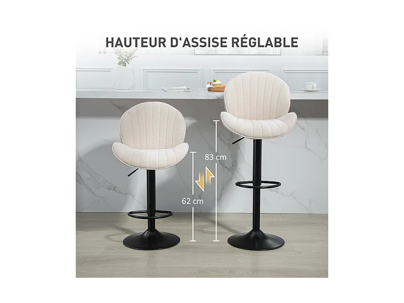 Lot de 2 tabourets de bar MELINDA noir et beige