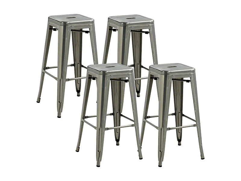 Lot de 4 tabourets hauts ARTEMIS argentés