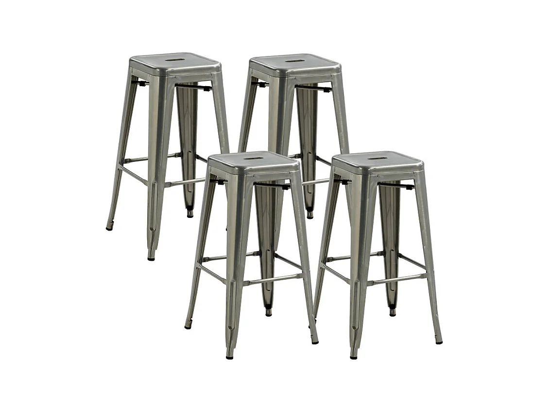 Lot de 4 tabourets hauts ARTEMIS argentés