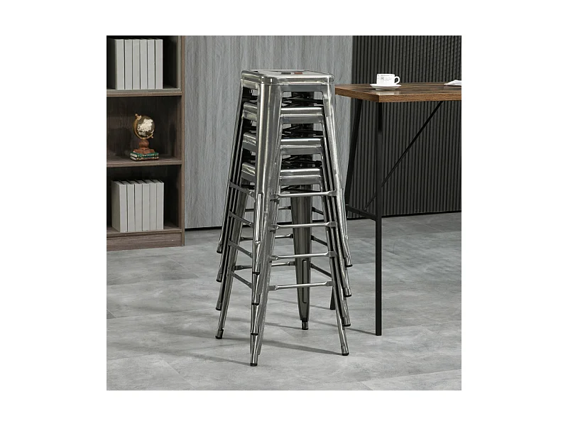 Lot de 4 tabourets hauts ARTEMIS argentés