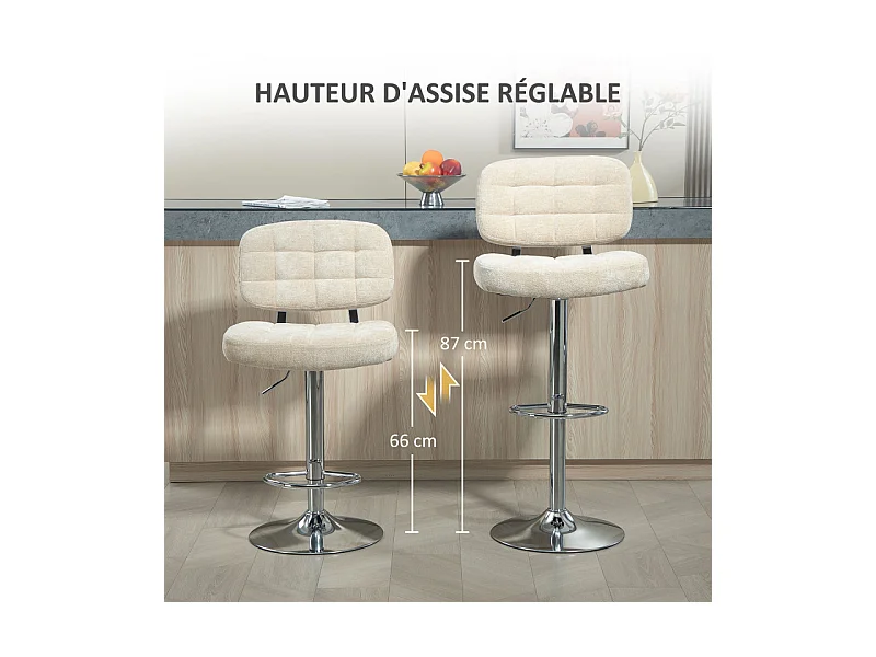 Lot de 2 tabourets de bar ZELIE noir et beige