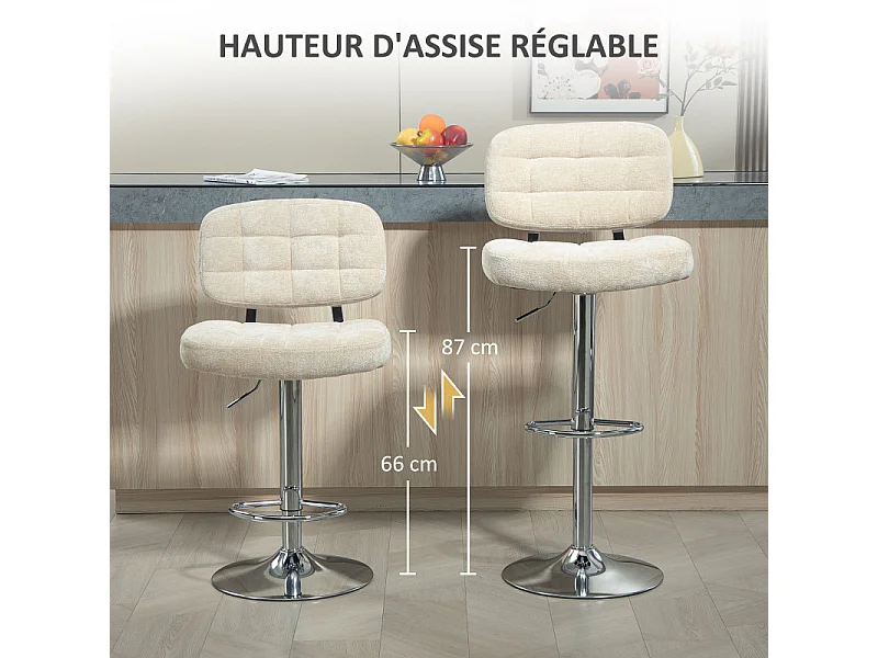 Lot de 2 tabourets de bar ZELIE noir et beige