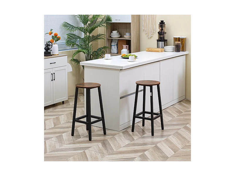 Lot de 2 tabourets de bar STEFFEN noir et bois vieilli