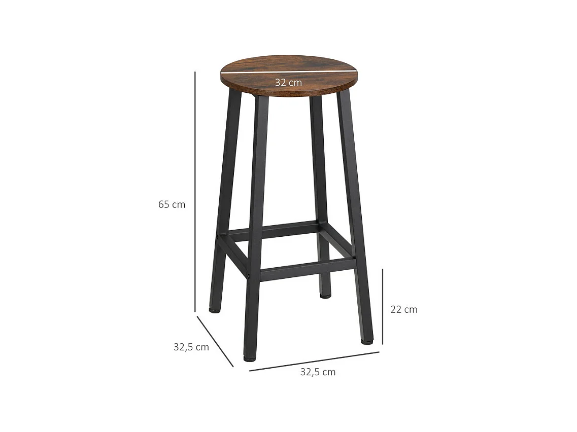 Lot de 2 tabourets de bar STEFFEN noir et bois vieilli