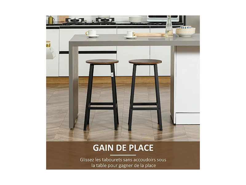 Lot de 2 tabourets de bar STEFFEN noir et bois vieilli