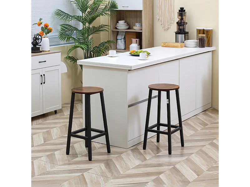 Lot de 2 tabourets de bar STEFFEN noir et bois vieilli