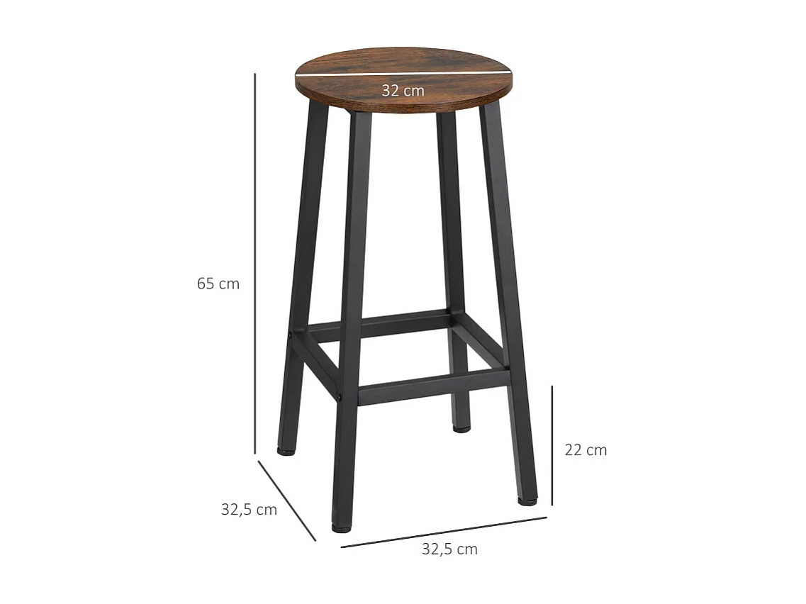 Lot de 2 tabourets de bar STEFFEN noir et bois vieilli