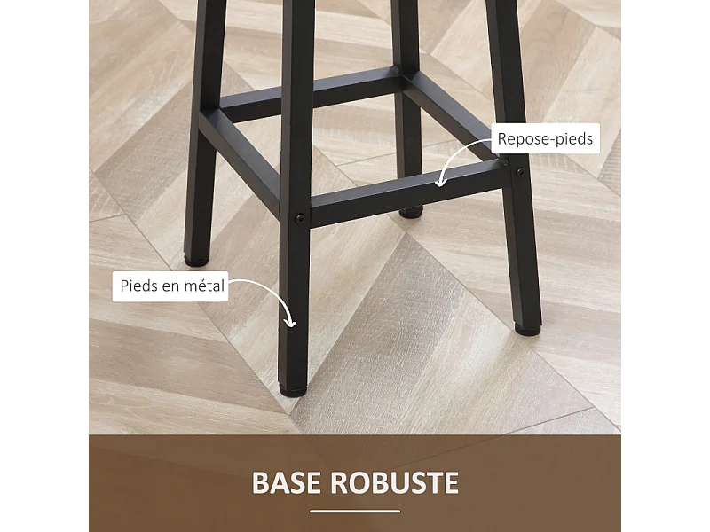 Lot de 2 tabourets de bar STEFFEN noir et bois vieilli