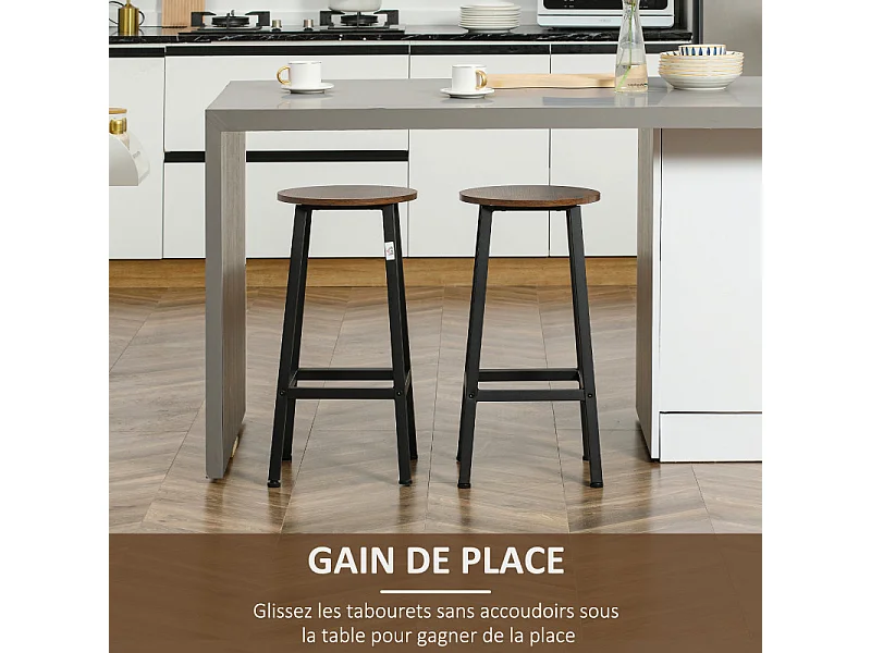 Lot de 2 tabourets de bar STEFFEN noir et bois vieilli